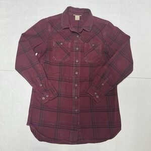 Duluth Trading Women's Button Up Flannel Roll Tab Slv Shirt Burgundy Size Small